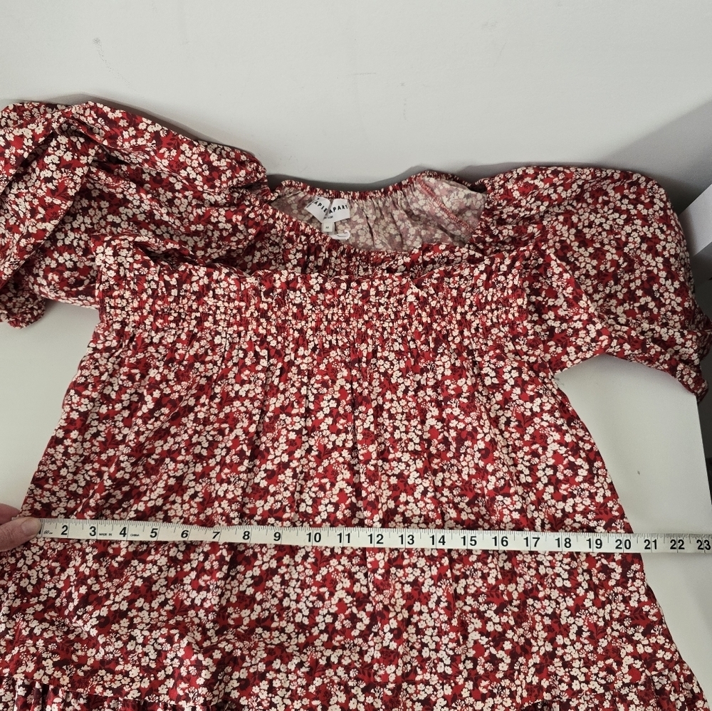 Apiece Apart Nova Red Floral Midi Dress M Organic Cotton Cut Out Back Pockets - Picture 14 of 16